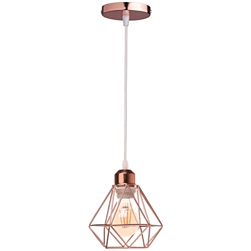 TOKIUS Lámpara de Techo Retro, 16CM Lámpara Colgante Techo Vintage Pantalla Jaula Oro Rosa Luz Colgante Interior Moderno Iluminación de Techo para Cocina Comedor Pasillo (Colgante 1 Luz)