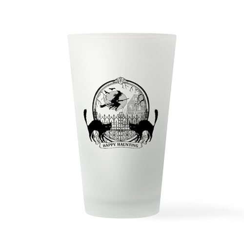 CafePress Modern Vintage Halloween Black Cat And Witch Drink Pint Glass, 16 oz. Drinking Glass