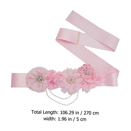 Pink Maternity Wedding Dress Belt with Pearl Rhinestone Flower Design Bridal Waistband for Shower Party Gown Accessories2
