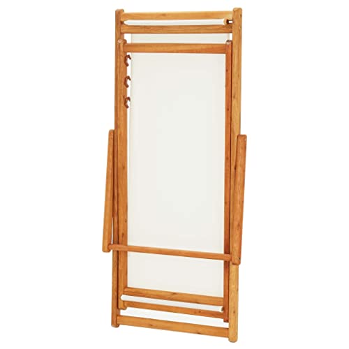 vidaXL Eukalyptusholz Strandstuhl Klappbar Liegestuhl Klappstuhl Strandliege Gartenliege Sonnenliege Faltliege Liege Campingstuhl Stoff Cremewei&szlig;