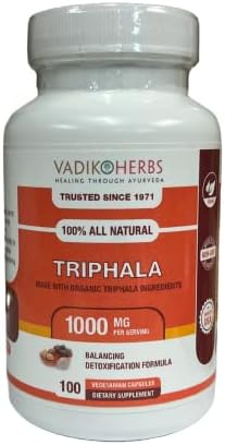 Vadik Herbs Triphala (Trifala) Powder Organic 100 Veg Capsules Immune System Support Supplements