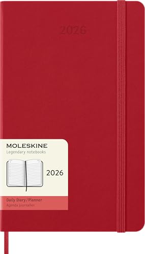 Moleskine Tagesplaner, Tagesagenda 2026 12 Monate, Mit Fester Einband und Elastischem Verschluss, Großformat 13x21, Farbe Rot*