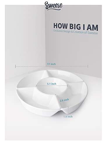 Sweese 712.101 Chip & Dip Serving Set, Porcelain Divided Serving Platter, Relish Tray, Perfect For Chips And Dip, Veggies, Candy And Snacks, White #TOP1