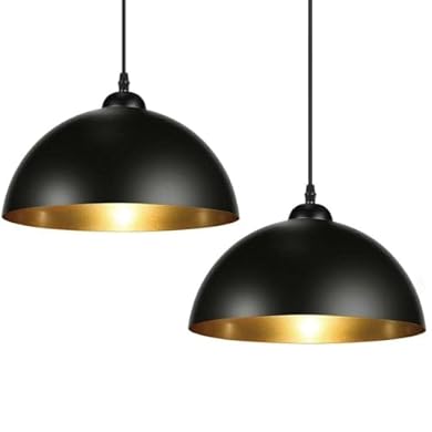 Foto di BAKAJI Coppia Lampadari Sospensione Design Moderno Industriale Porta Lampada in Metallo Diametro 30cm Lunghezza 130cm Cavo Regolabile Lampadina E27 Max 60W Lampadario Illuminazione Casa (Nero e Oro)