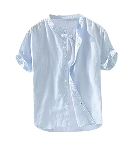 Chemise manche courte homme coton léger coupe ample bleu B été