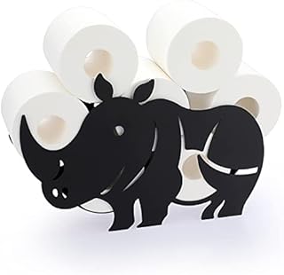 BTSKY Metal Toilet Paper Roll Holder - Matte Black Animal Style Toilet Tissue Holder, Freestanding & Wall Mount Toilet Tissue Storage Container for Bathroom, Home, Kitchen, Toilet (Rhinoceros)