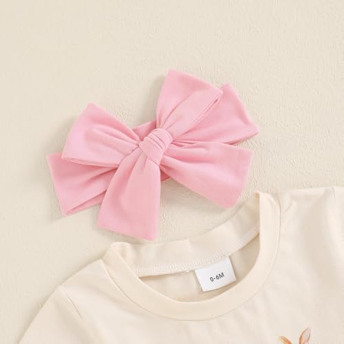 Lamuusaa Toddler Baby Girl Easter Outfit Short Sleeve Bunny Bow Print T-shirt Flared Pants Headband Summer Outfits 6M-4T2