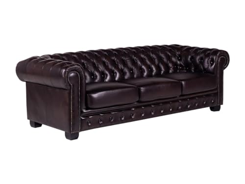 Vente-unique-Sofá Chesterfield 4 plazas, 100% Piel de búfalo Brenton Marrón con Reflejos castaño