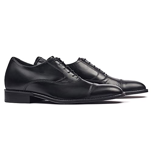 MASALTOS Zapatos de Hombre con Alzas Que Aumentan Altura hasta 7 cm. Fabricados en Piel. Modelo Derbi Negro 42