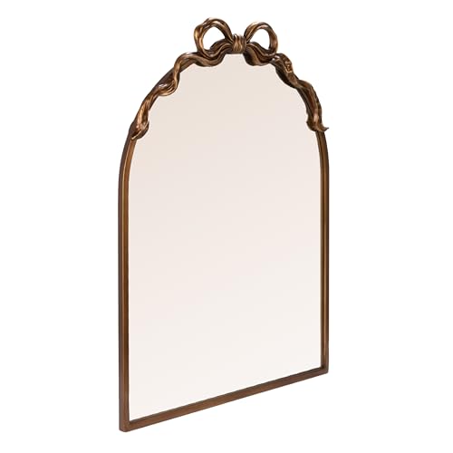 Image of Creative Co-Op Metal Framed Arched Wall Mirror with Bow Accent, Gold Finish,