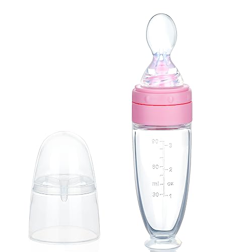 Aolso Cuchara para Biberón,Cuchara de extrusión de gel de sílice con ayuda de pasta de arroz para alimentación de gel de sílice Baomi Pasta Cucharas(Rosa)