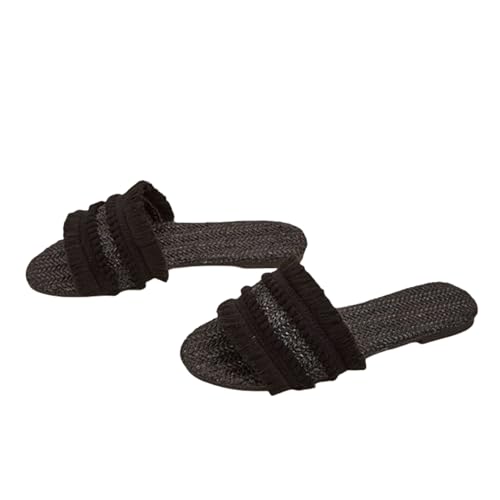 FRZTOUR Women's Raffia Sandals Straw Woven Flats Fringe Crochet Nonslip