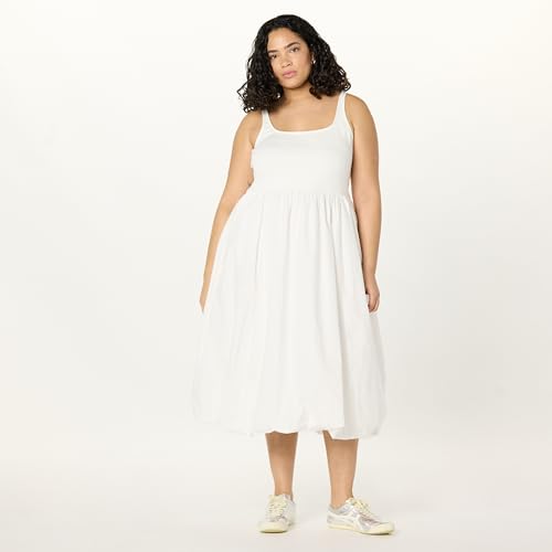 Image of The Drop Womens Tina Scoop Neck Mixed Media Bubble Hem Midi Dress