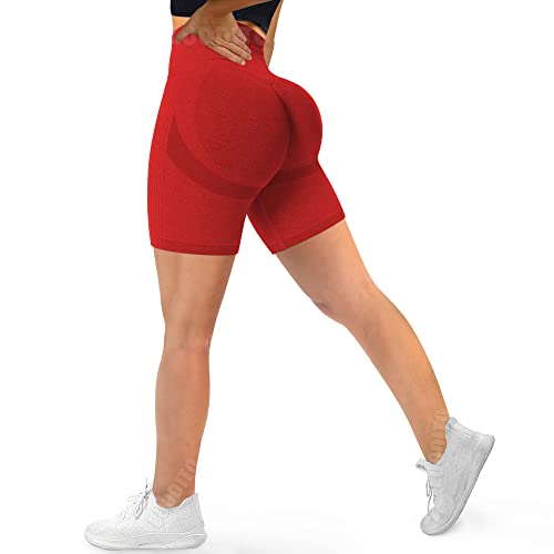 Short de yoga froncé pour femme - Taille haute - Contrôle du ventre - Leggings texturés, #01 Seamless Red, Taille M