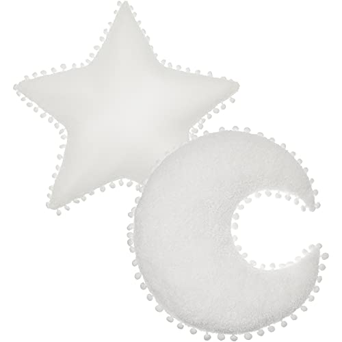 2 Pieces Star Pillow Moon Shaped Pillow Creative Star Moon Plush Pillows Soft Decorative Nursery Pillow Set for Kids Girls Boys Birthday Baby Shower (White)