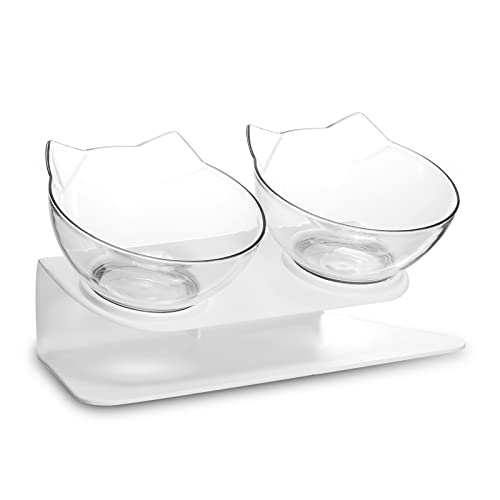 Starlike Doppelte Fressnäpfe 15Degree Geneigte Katzennapf mit Erhöhter Ständer Transparent Futternäpfe für Katzen und Kleine Hunde Fressnäpfe für Katzen Cover