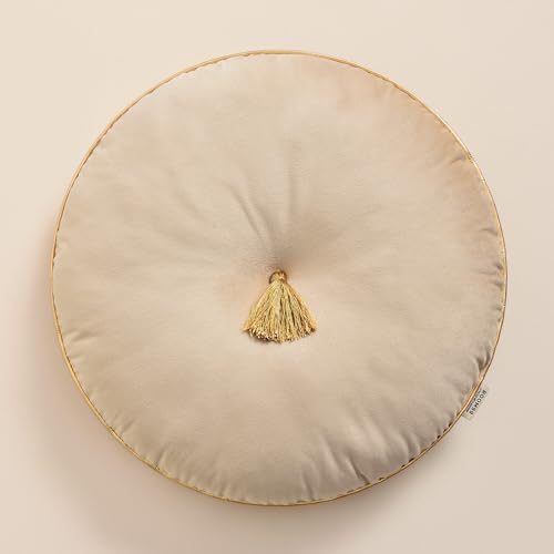 ROOM99 Coussin Rond en Velours Décoratif Allure 45 cm pour Salon, Canapé, Sofa avec Franges...
