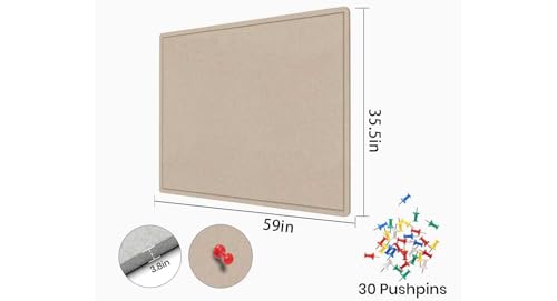 Large Cork Bulletin Board - 60 X 36 Inches With 30 Pushpins, 5' x 3' Pin Board for Walls, Self-Adhesive Felt Vision Board, Foldable Photo Board (Beige Brown) by Hrrtyueg - Image 3
