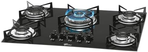 FISCHER COOKTOP À GÁS 5 BOCAS TRIPLA CHAMA MESA VIDRO PRETA BIVOL...