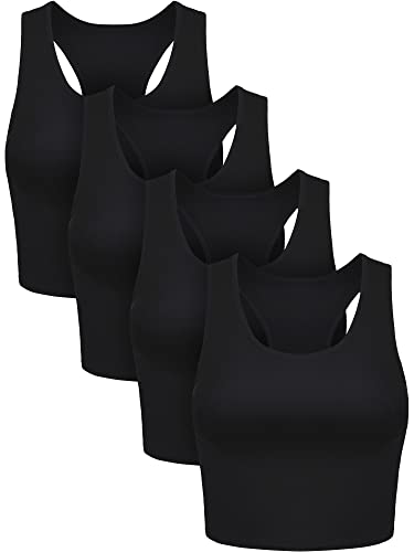 BOAO bauchfreie Tanktops für Damen, ärmellos, Racerback-Design, Sporttop, 4 Stück, Schwarz, Klein