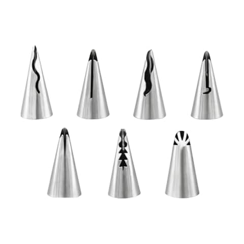 BeeSpring 7pcs Pleated Skirt Piping Nozzles Set Silver Stainless Steel Frosting Piping Kit Tulip Icing Pastry Cake Decorating Baking Tools Cover