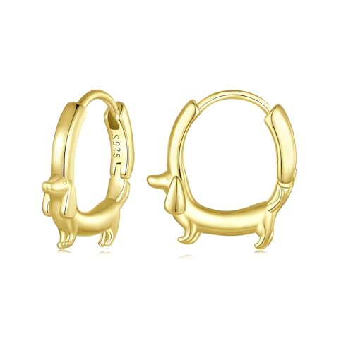 Dachshund Dog Hoop Small Earrings for Women 925 Sterling Silver Hypoallergenic Animal Earring Cute Dainty Tiny Puppy Dog Earrings for Pet Lover Bff