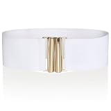 Ro Rox Florence Vintage Elasticated Belt for Women | Retro Wide Nurse 50's Style With Stretch | Ladies Belts for Dresses with Gold Buckle, White & Gold, S