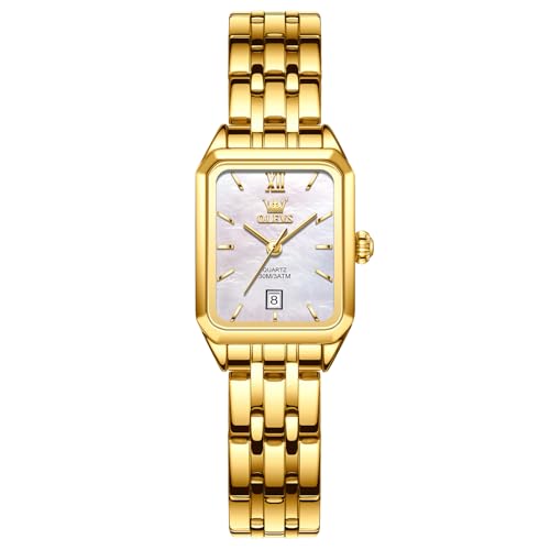 OLEVS Gold Women's Watch White Mother of Pearl Face Easy