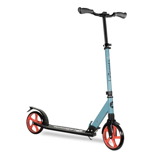 Lascoota Adult 2-Wheel Kick Scooter - Smooth Ride Kick Scooter for Adults - Foldable Design Fits in Backpack - Front Suspension System - Fusion Blue, 220 lb Capacity by Lascoota - Used condition - US$64.63