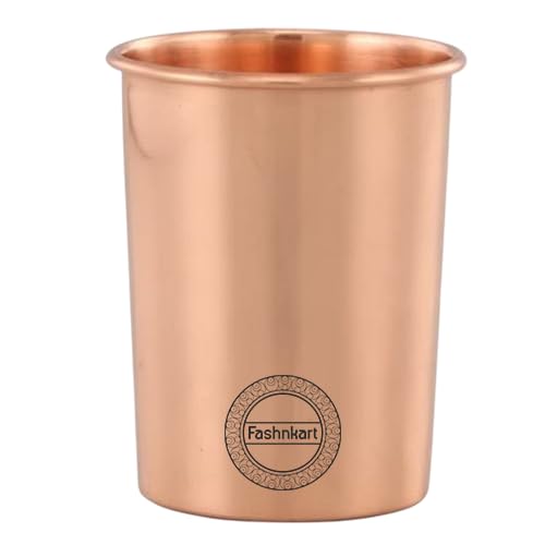 Fashnkart Vasos de cobre puro para beber agua, salud ayurvédica, vasos de cobre puro, 300 ml (10.14 oz) (simples)