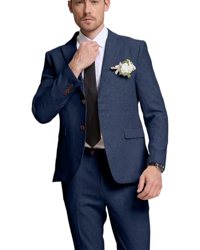 Retro Linen Mens Suit 2 Pieces Slim Fit Light Weight Linen Beach Summer Suits Tuxedo Set Jacket Blazer Pant for Men