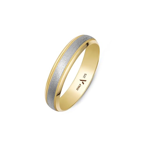 Amberta Solid Italian 9ct Gold Wedding Rings for Men | 5 mm Real 9ct Yellow White Two Tone Gold Wedding Band for Men Polished: Two Tone Ring Size Y