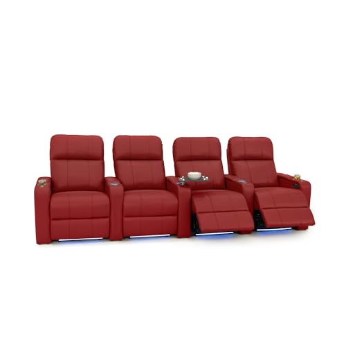 Image of Seatcraft Monterey Home Theater Seating Red Row of 4 | Italian Leather, Wall Hugger, Zero Gravity, Powered Headrest, Power Recline, Zero Gap, USB charging