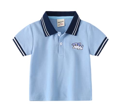 Toddler Baby Boys Casual Lapel Embroidery Cartoon Printed Short Sleeve Pique Polo Shirt Summer Loose Blouse Top