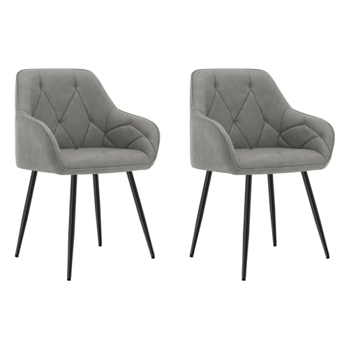 WOLTU Lot de 2 Chaises de Salle à Manger, Chaises de Cuisine Rembourrées avec Dossier, Accoudoirs, Pieds en Métal, pour Salon, Bureau, Coiffeuse, en Simili...