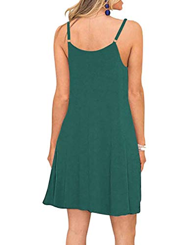 Image of Women's Summer Spaghetti Strap Casual Swing Tank Beach Cover Up Dress with Pockets