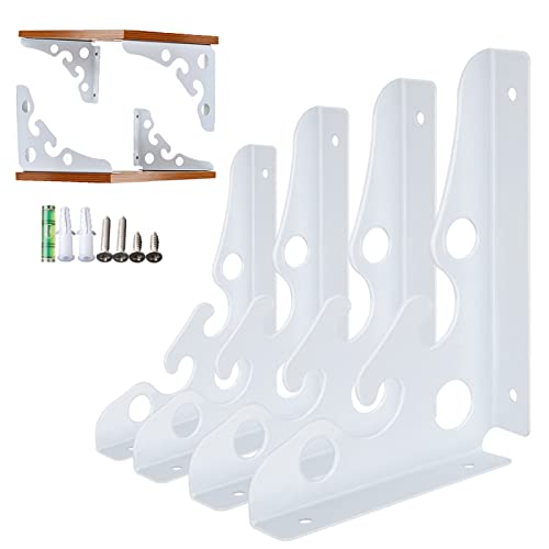 YHBZ 2 Équerre Étagère Triangulaires,Supports d'étagère Fixation Mural,Équerre de Fixation Métal,Moulure Monobloc,Peinture Noire Et Blanche,Deux Méthodes D'installation,White-200mm/8inch Cover
