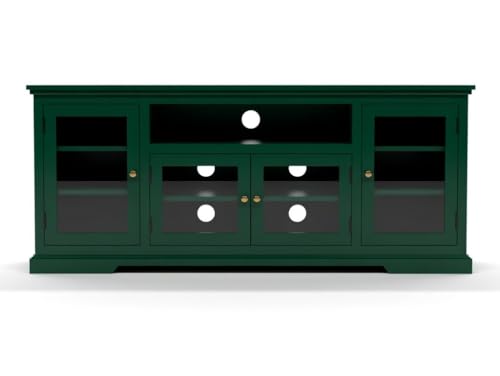 Image of Sheesham Solid Wood TV Cabinet for Living Room | Handcrafted Wooden TV Unit with Storage | Elegant Entertainment Stand for Modern Homes (Glass Tv Cabinet, Green)