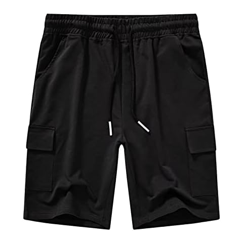 YuKaiChen Men's Casual Cargo Shorts Classic Relaxed Fit Drawstring Elastic Waist with Pockets Black Size 44 Cover