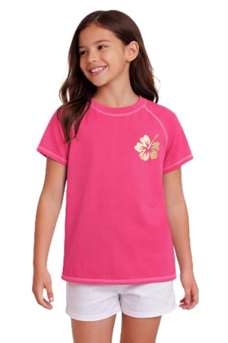 Image of Real Love Toddler Girls Rash Guard - Quick Dry Sun Protection Swim Shirt Girls Short Sleeve Rash Guard Kids Swim Top (2T-16)