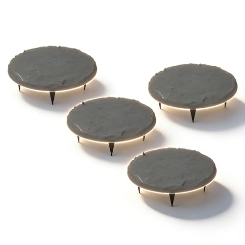 Piedras de Paso Decorativas, Resina de Polipropileno, Diámetro 39,9 cm - Estabilidad con Estacas, Resistente a Intemperie, Jardín y Exterior (Gris)