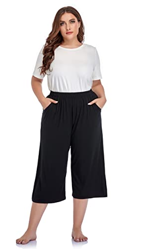 ZERDOCEAN Women's Plus Size Modal Stretchy Relaxed Lounge Capris with Pockets3