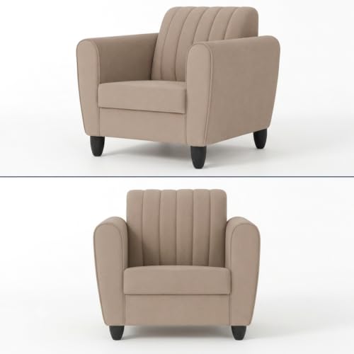 Image of 5 Seater Premium Luster 3-1-1 Sofa Set | Velvet Suede Fabric | 5 Colors and Golden Legs (Beige, 3+1+1) Modern Living Room Furniture Stylish Look + Durable Build