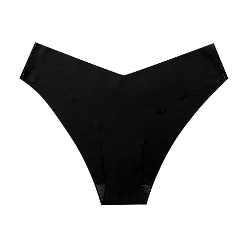 Cocila Bragas Mujer Algodon – De Algodón Suave con Encaje Fitness En Forma V Cintura Seda Hielo Sin Color Liso para (Black, S) Rojas Navidad Niña 14 Años Postparto Rejilla Cuecas Pos Parto