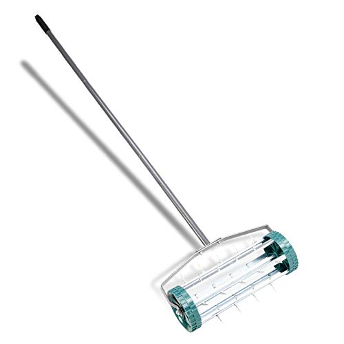 Gardey Rolling Lawn Aerator Soil Garden Yard Aeration with Tine Spike Improved Handle Design Heavy Duty (Green)