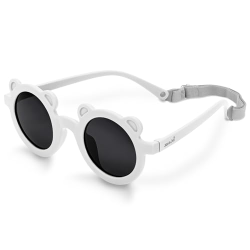 JAN & JUL Boys and Girls' Bear Shaped Polarized Sunglasses with Strap, Flexible and Durable for Toddlers (White, M: 2-6 Years) by Jan & Jul - Used condition - CA$18.75