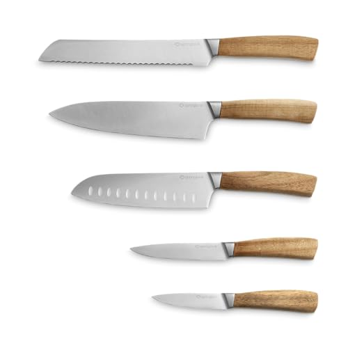 Produktfoto von SPRINGLANE Akazienholz Messer-Set 5-tlg. inkl. Kochmesser, Santokumesser, Universalmesser, Gemüsemesser, Brotmesser