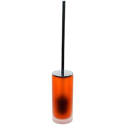Image of Gedy Tiglio Frosted Glass Toilet Brush Holder with Chrome Handle, Orange