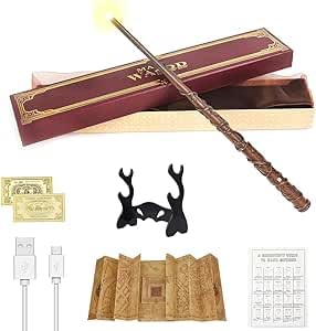 CJBIN Hermione Granger Wand Glow 38CM Hermiones Wands Light Up USB Charging Hermione Granger Wands Magic Wand in Gift Box with Card Station Ticket Map and Holder