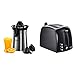 Russell Hobbs Presse Agrumes Electrique, 2 Sens Rotation, 2 Cônes Interchangeables, Jus de Fruit Frais Rapide - Inox 22760-56 & Toaster Grille-Pain Fentes Larges - Noir 22601-56 Texture
